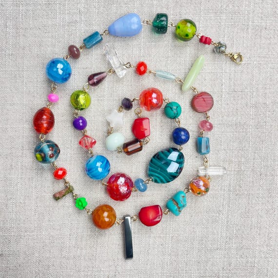 Gem Rosie/// Colorful Crystal Rosary Beaded Necklace (DEJ-BBCC13-1)
