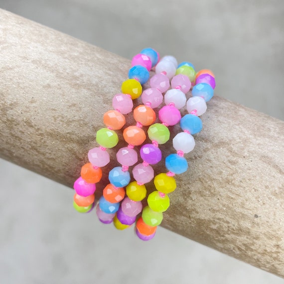 Barb// Mixed Neon Crystal Beaded Handknotted Bracelet (EPJ-BSBA10-MX)