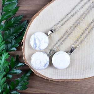 Round 20mm White Howlite Necklace, Silver Gemstone Necklace, Layering Statement Necklace EPJ-NW20ADA15 image 3