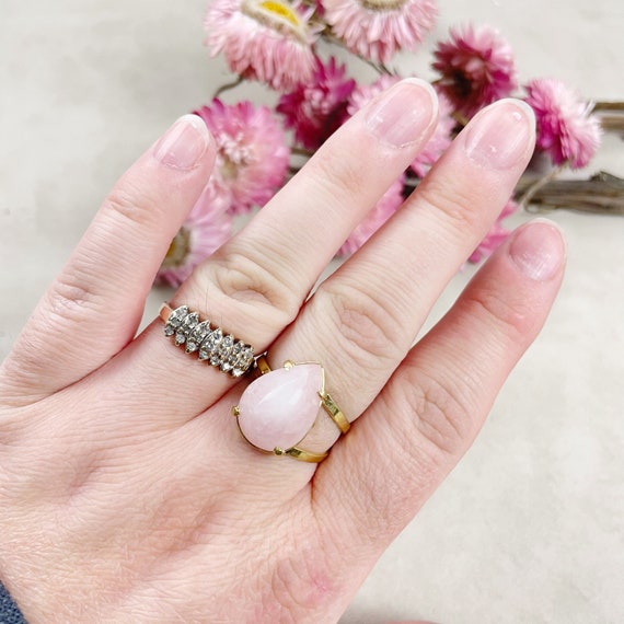 Gold Rose Quartz Teardrop Gemstone Adjustable Ring (EPJ-RTD21-2)