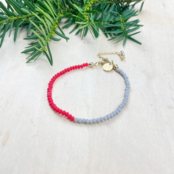 Bri// Red Grey Matte Crystal Beaded Delicate Bracelet (EPJ-BSBA17-RG)