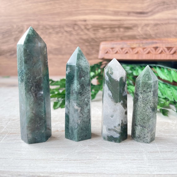 1.5-3.5inch Moss Agate Point, Gemstone Point, Home Decor, Obelisk Stone (EPJ-HDP31)