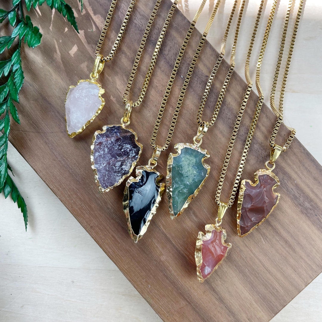 Gold Gemstone Rough Arrowhead Necklace (EPJ-NAWA37) - Etsy