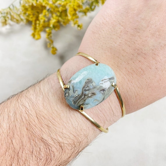 Gold Larimar Oval Statement Cuff Bracelet (EPJ-BAAA24-1)