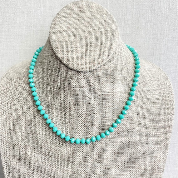 Barb// Opaque Turquoise Crystal Beaded Hand-knotted Necklace (EPJ-NSBA10-OTQ)