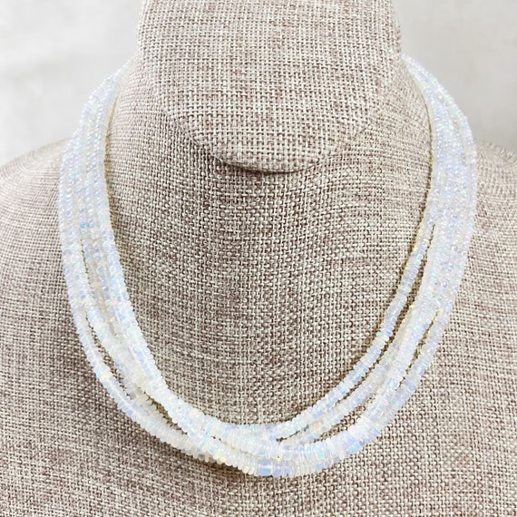 Igni// White Fire Opal Heishi Beaded Necklace (EPJ-NSBB14-WH)