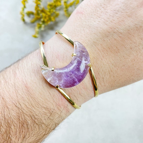 Gold Amethyst Moon Arc Cuff Bracelet (EPJ-BCCA18-AM-3)