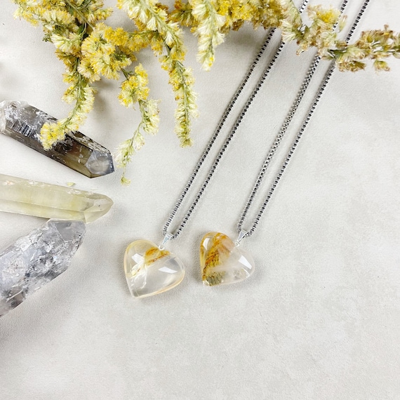 Silver Golden Healer Puffy Heart Necklace (EPJ-NA26-GH)
