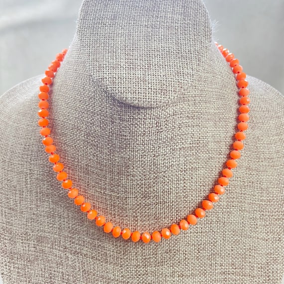 Barb// Orange Neon Crystal Beaded Handknotted Necklace (EPJ-NSBA10-OG)