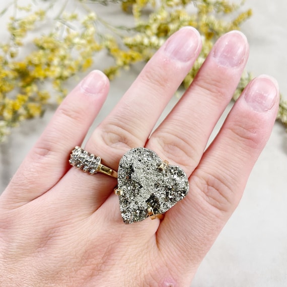 Gold Heart Pyrite Statement Arc Ring (EPJ-RA13-1)