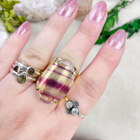 Gold Fluorite Oval Statement Cuff Ring (EPJ-RCB20-3)