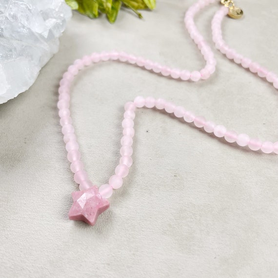 Stel// Rhodonite Star Rose Quartz Beaded Necklace (EPJ-NSBB11-RR)