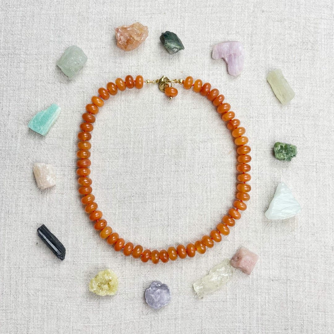 orange　 メタルブレスレット Eve// Orange Jade 10mm Hand Knotted Beaded Necklace (EPJ-NSBA27-OG