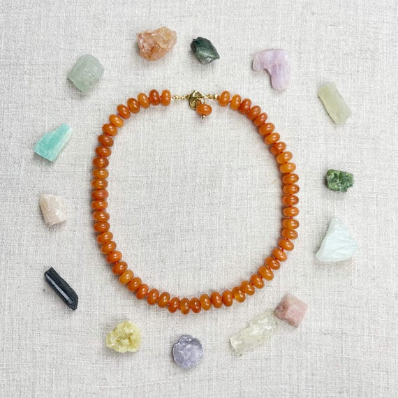 Orange Jade 10mm Hand Knotted Beaded Necklace (EPJ-NSBA27-OG)