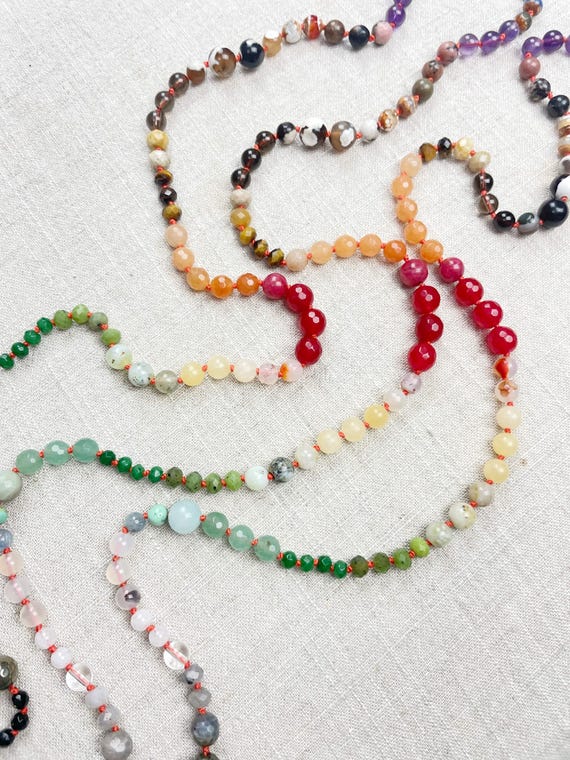 Color Fade// Colorful Ombre Gemstone Beaded Handknotted Necklace (EPJ-NSB71)