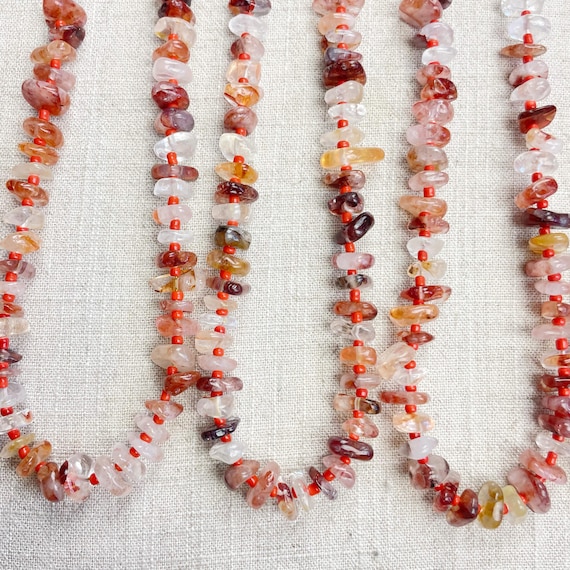 Red Fire Quartz Chip Bead Beaded Necklace (EPJ-NSC17-RFQ)