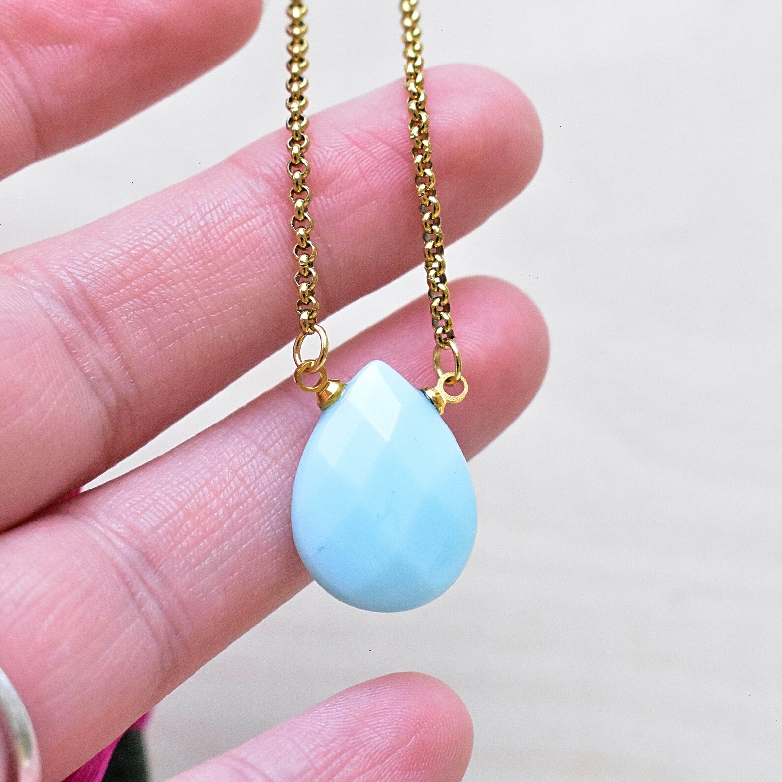 Blue Glass Teardrop Necklace Gold Glass Crystal Necklace Etsy