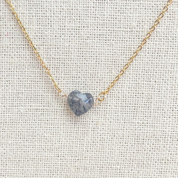 Tourmalated Quartz Faceted Heart Delicate Necklace (EPJ-NAAE37-TR)