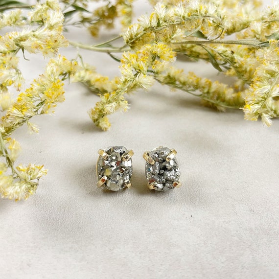 Gold Oval Pyrite Stud Earrings (EPJ-ES10-1)