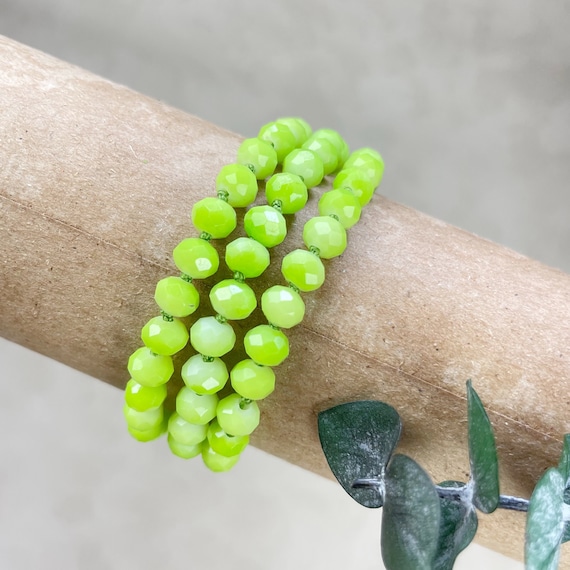 Barb// Green Neon Crystal Beaded Handknotted Bracelet (EPJ-BSBA10-GR)