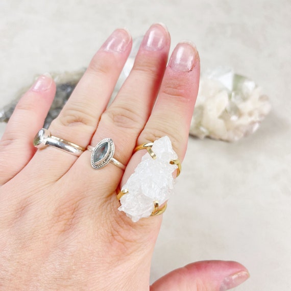 Gold Clear Quartz cluster Arc Statement Ring (EPJ-ROCA15-13)