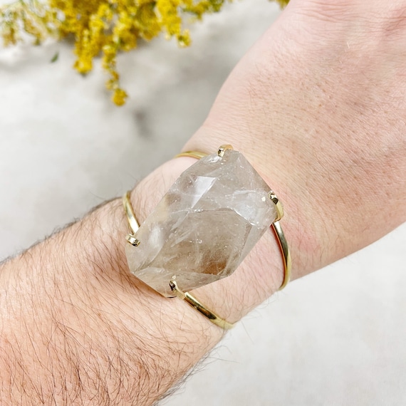 Gold Freeform Smoky Quartz Statement Cuff Bracelet (EPJ-BCCA22-4)