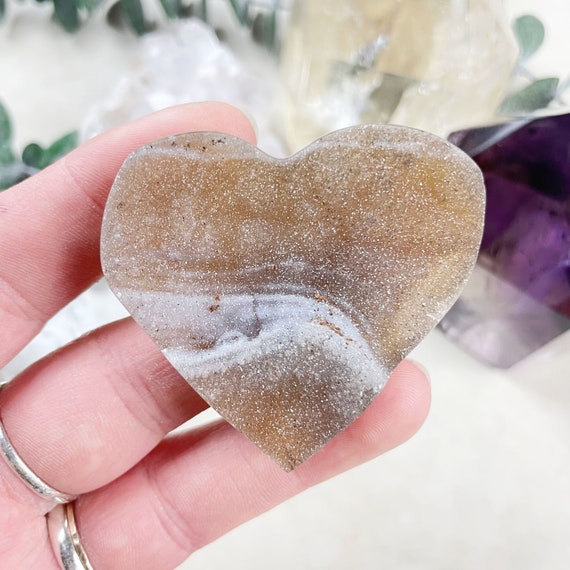 Brown Agate Druzy Geode Heart Carving (EPJ-HDAA10-20)