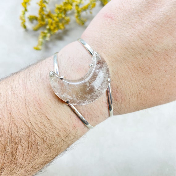 Silver Smoky Quartz Moon Arc Cuff Bracelet (EPJ-BCCA18-SQ-2)