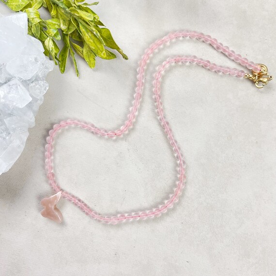 Mot// Peach Moonstone Butterfly Watermelon Quartz Beaded Necklace (EPJ-NSBB10-WM)