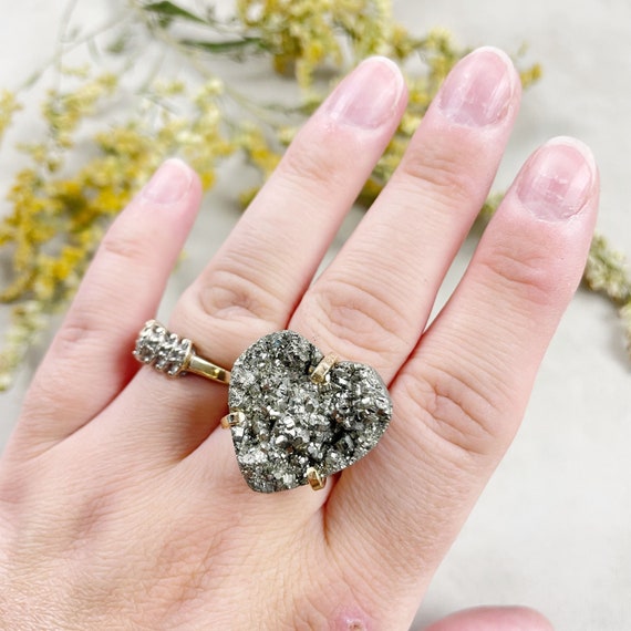 Gold Heart Pyrite Statement Arc Ring (EPJ-RA13-2)