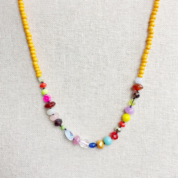 Tutti/// Yellow Colorful Beaded Necklace (DEJ-BBCA22-YW-9)