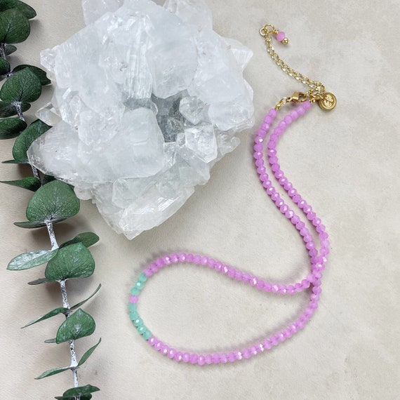 Mia// Grape Crystal Beaded Delicate Necklace (EPJ-NSBA11-GP)