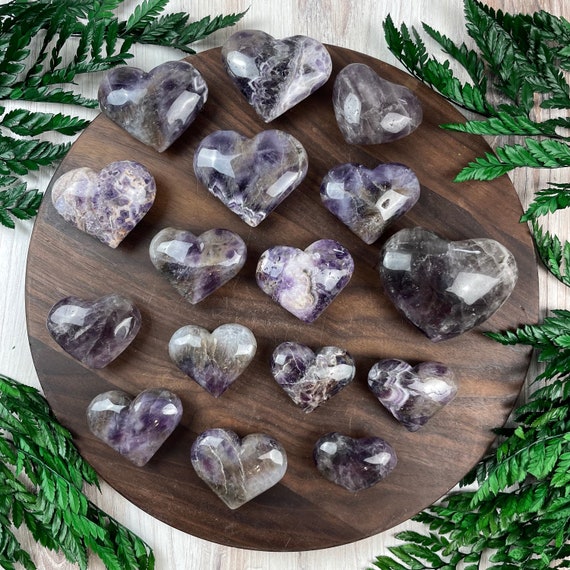 Chevron Amethyst Heart Carving, Gemstone Heart, Home Decor, Paper Weight (EPJ-HDHA17)