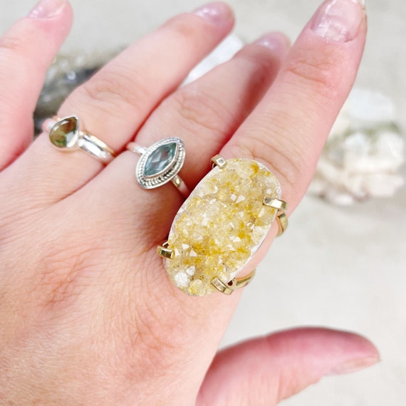 Gold Golden Amethyst Citrine Druzy Arc Statement Ring (EPJ-ROCA12-1)