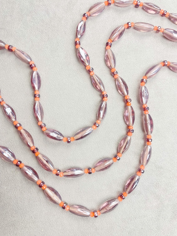 Lilac Mist// Lilac Orange Vintage Glass Beaded Necklace (EPJ-NSE18)