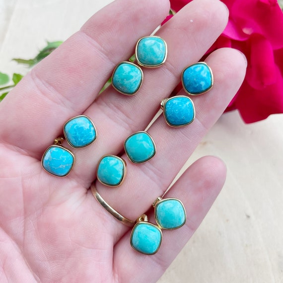 Turquoise Cushion Bezel Stud Earrings (EPJ-ESBD10-TQ)