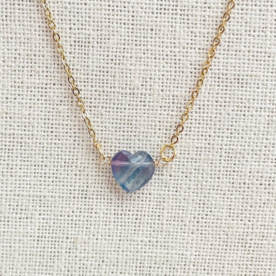 Rainbow Fluorite Faceted Heart Delicate Necklace (EPJ-NAAE37-FL)