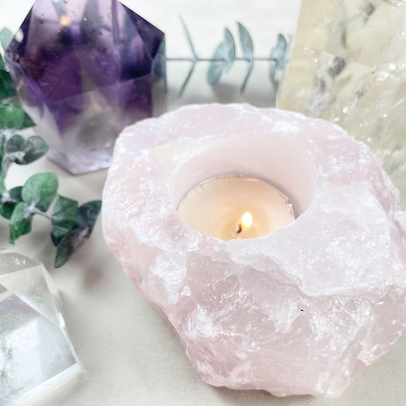 Pink Rose Quartz Chunk Candle Holder (EPJ-HDDA13-3)