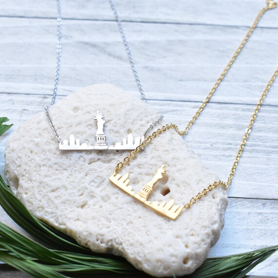 Silver or Gold Plated New York Cityscape Simple Layering Pendant Necklace (EPJ-NPAF11)