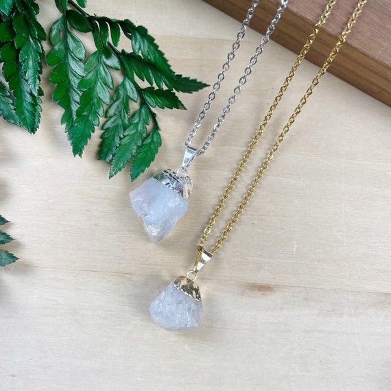 Rough Opalite Nugget Necklace, Gold Gemstone Pendant Necklace, Delicate Layering Necklace (EPJ-NAWC10)