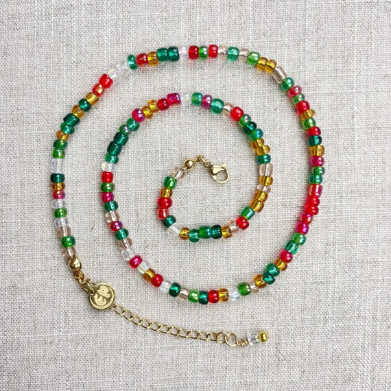 Mixie/// Holly Mixed Czech Glass Beaded Necklace, Gold Colorful Choker Necklace, Layering Statement Necklace (DEJ-21BAA20-HL)