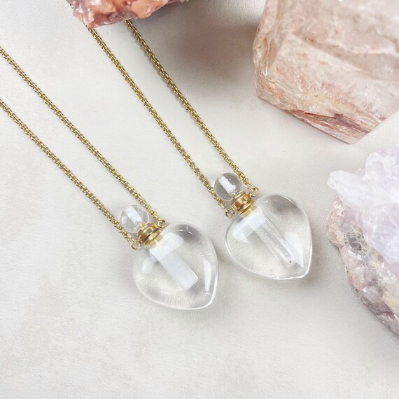 Gold Heart Clear Quartz Bottle Necklace (EPJ-NAAH16)