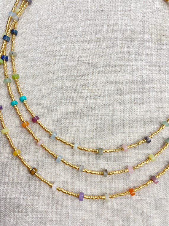 SOLARA/ Colorful Gemstone Heishi Beaded Delicate Necklace (EPJ-NSD16)
