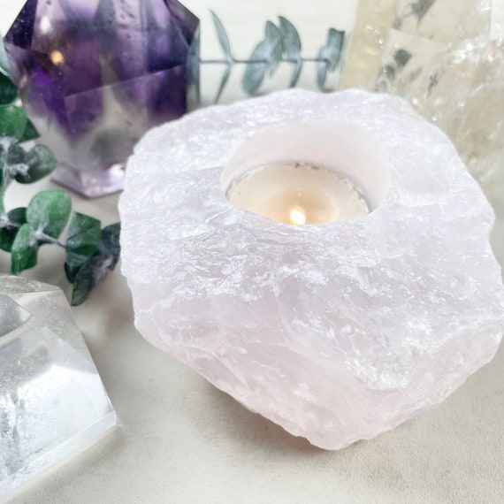 Pink Rose Quartz Chunk Candle Holder (EPJ-HDDA13-4)