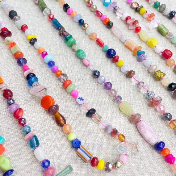 MADE to ORDER/// Chunky Confetti/// Colorful Crystal Gemstone Hand Knotted Beaded Necklace (DEJ-BBCA10-C)