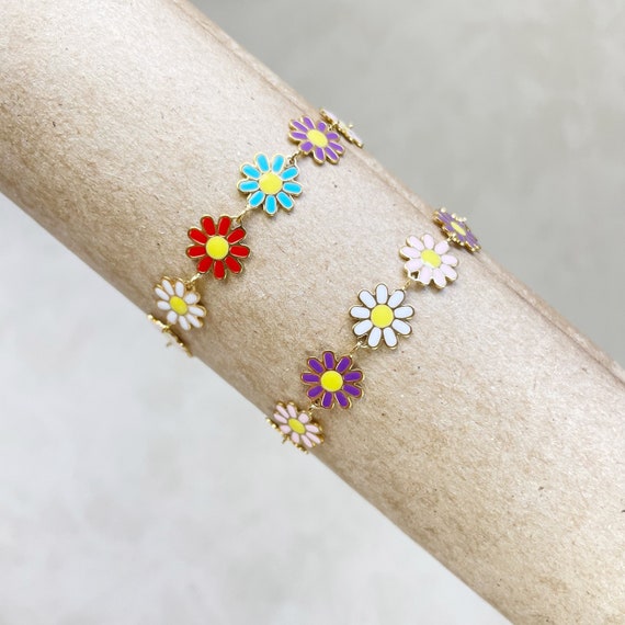 Bellis// Colorful Daisy Stainless Steel Chain Bracelet (EPJ-BCAA10-MT)