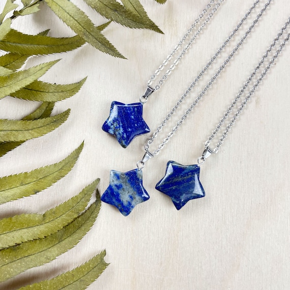 Lapis Lazuli 20mm Star Necklace, Silver Gemstone Necklace, Layering Statement Necklace (EPJ-N24A44)