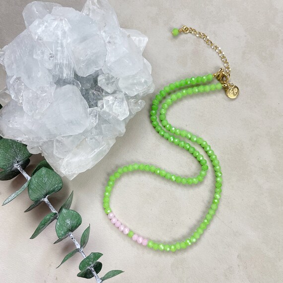 Mia// Guava Crystal Beaded Delicate Necklace (EPJ-NSBA11-GV)