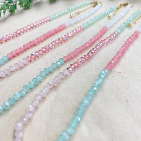 Isla// Bloom Color Block Crystal Beaded Delicate Necklace (EPJ-NSBA21-BM)