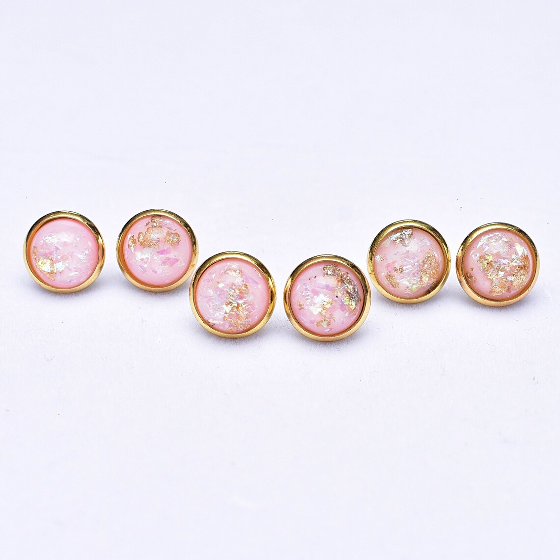 Pink Glitter Resin Studs Gold Resin Stud Earrings Iridescent Etsy